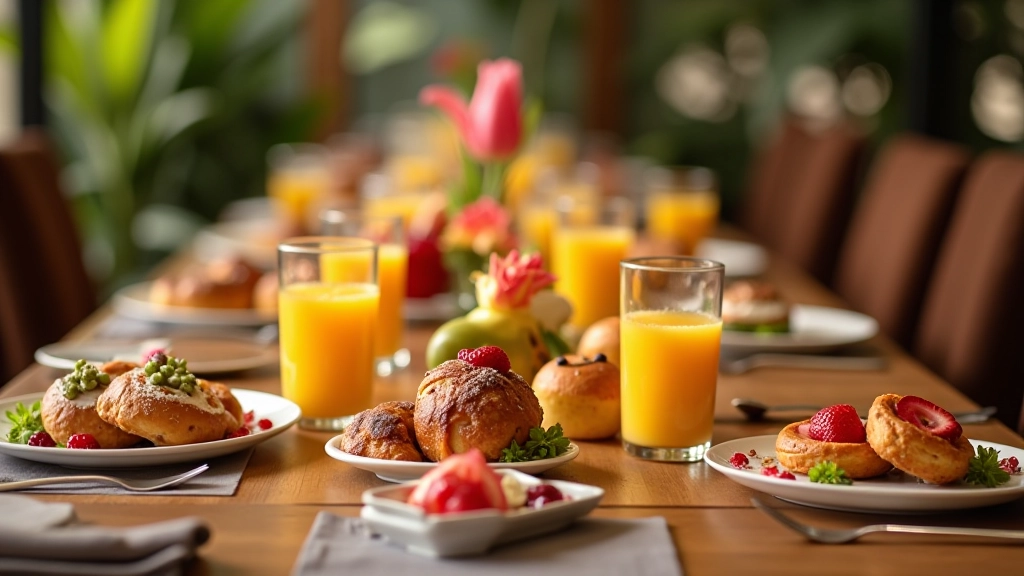 Grup brunch masası, tabaklar, kahve fincanları, arkadaşlar yemek ediyor ve sohbet ediyor, bayram atmosferi